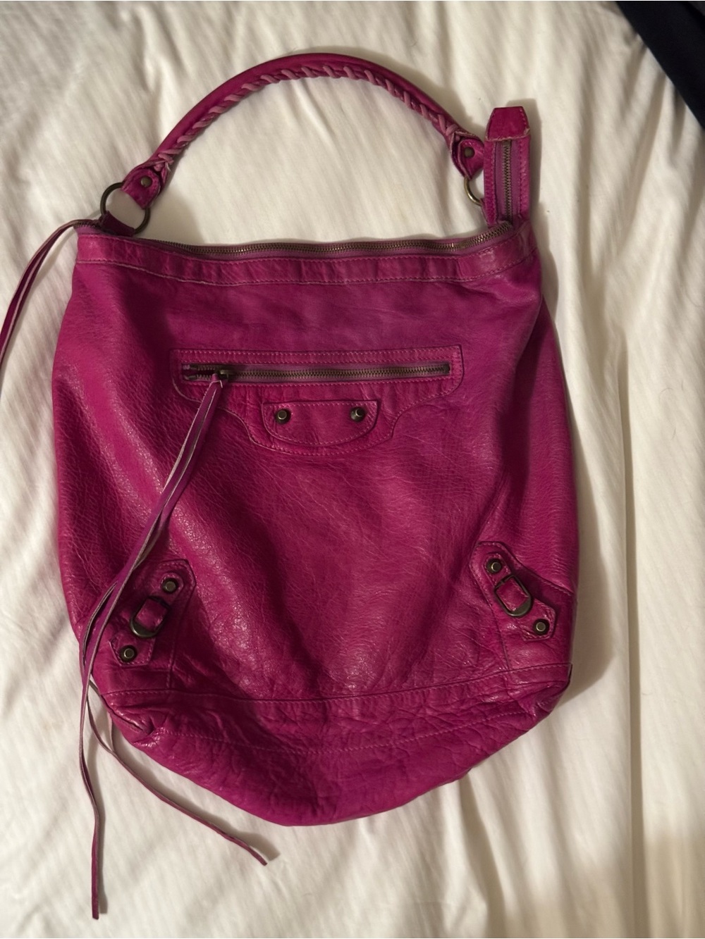 2005 Balenciaga Magenta Chèvre Day Hobo Bag Vintage Leather Rare Archive